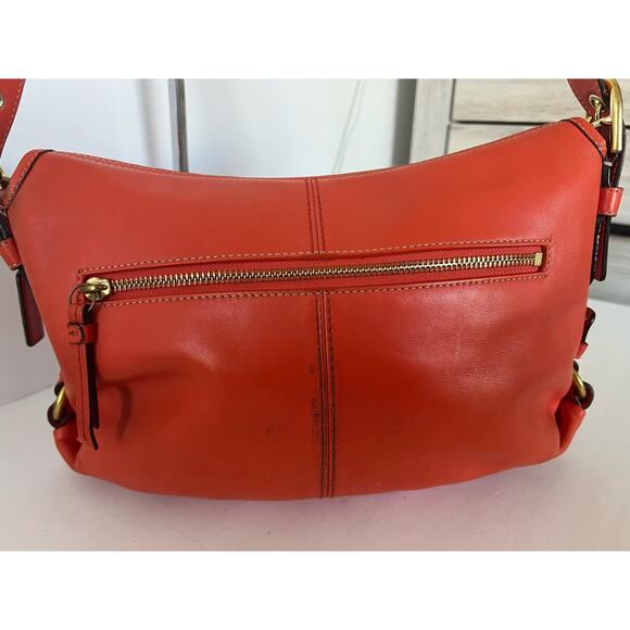 COACH Orange Z Leather Crossbody Flap Duffle Tote Bag Turnlock - Picture 5 of 13